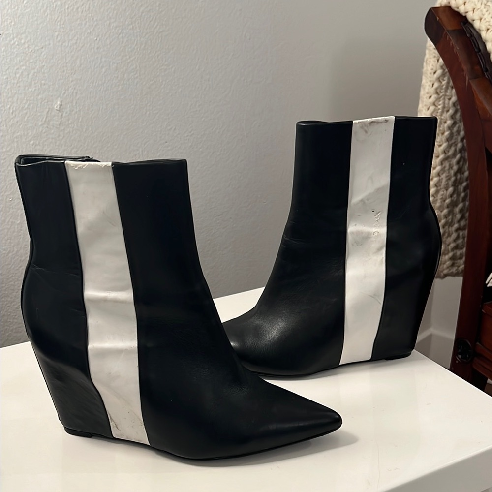 Calvin Klein Black and White Wedge Ankle Boots